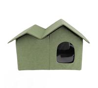 Luqeeg Cat House for Indoor, Extra Wide Foldable Cat Hideaway Fabric Cotton Linen Weatherproof Outdoor Pet Cube Condo for Ferals with 2 Door Curtain 25.20x16.93x15.35in for Year Round (OD Green)