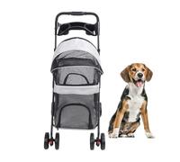 Luqeeg Dog Strollers, One Click Folding Pet Strolling Cart, 3 Direction Sunshade Dual Brakes on Rear Wheels Easily Feed 4 Wheels Dog Wagon with Cup Holder for All Season (Grey)