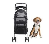 Luqeeg Dog Strollers, One Click Folding Pet Strolling Cart, 3 Direction Sunshade Dual Brakes on Rear Wheels Easily Feed 4 Wheels Dog Wagon with Cup Holder for All Season (Black)