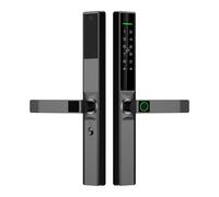Luqeeg Fingerprint, Password, Card Door Lock, 5 Unlocking Methods, Aluminum Alloy, 40-120mm Thickness, TY WiFi with Alarm System, Anti Collision Handle, Front Door Security (Black)