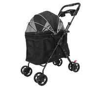 Luqeeg Foldable Pet Stroller, Breathable Mesh Cat Dog Stroller, Detachable Food Tray Cup Holder 70CM Cabin 360 Deg Front Wheel with 2 Way Zipper Canopy for Medium Large Dogs (Black)