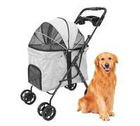 Luqeeg Foldable Pet Stroller, Breathable Mesh Cat Dog Stroller, Detachable Food Tray Cup Holder 70CM Cabin 360 Deg Front Wheel with 2 Way Zipper Canopy for Medium Large Dogs (Grey)