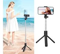 Luqeeg Live Video Tripod Selfie Stick, Stainless Steel Telescopic Folding Selfie Rod, Portable Stick with Remote Control and 360 Degree Rotating Base, Ideal for Photography (Black)