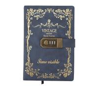 Luqeeg Password Book, Thick Paper with Lock Multipurpose Portable Fashionable Exquisite European Style Vintage Lock Diary Small Pocket Password Keepers for Writing Students (Dark Blue)