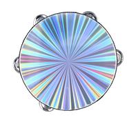 Luqeeg Radiant Tambourine, 8 Inch Hand Held Drum with Double Row Jingles, Reflective Percussion Musical Instrument for Adults Kids Party Dance KTV (8 Inch)