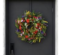 Luqeeg Spring Summer Wreath, Waterproofing Anti Wrinkle Plastic Grass, Front Door Artificial Flower Wreath for Home Decor Thanksgiving Outdoor Indoor Decoration Harvest 45cm (Spring Grass Flower