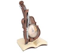 Luqeeg Vintage Violin Clock Sculpture, Resin Violin Sculpture Stationery, Antique Tabletop Clock, Novelty Bedside Clock, Musical Instrument Ornaments for Office Desktop Decoration