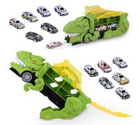 Luqixcey Dinosaur Transporter for 3 4 5 6 Years Olds Boys,Dinosaur Truck Toys Set with 12 Die-Cast Car Toys,T Rex Transporter Toy Transforms into Dino for 3 4 5 6 7 8 Kids Boys Girls