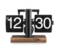 Luqixcey Retro Flip Down Clock, Automatic Flip Digital Desk Clock, Wooden Base & Metal Support, Creative Gift for Home, Office, Room Decor (Battery Included)