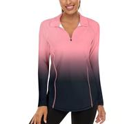 LURANEE Womens UPF 50+ Long Sleeve 1/4 Zip Pullover Athletic Hiking Running Workout Tops, Ombre Pink Black, XXL