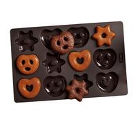 Lurch FlexiForm Baking Mould for Mini Gingerbread Pretzels, Hearts and Stars Premium Platinum Silicone 20 x 30 cm