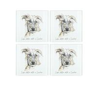 Lurcher Coaster Set - Life's Better With a Dog Gift - Square Glass Set of Four (4) Coasters