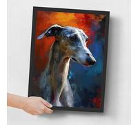 Lurcher Dog Wall Art Oil Style Dog Portrait Cute Greyhound Print Dog Gift Poster Poster A5 - Wall Art Home Decor Movie Poster Canvas Film Cinema Retro Vintage Cult Classic Nostargic Saga Modern repri