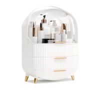 lurcns Makeup Organizers and Storage, Make up Organizer for Vanity Cosmetics Skincare Organizers With Lid and Drawers Display Cases for Countertop（White）