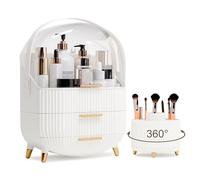 lurcns Makeup Organizers and Storage Make up Organizer for Vanity Cosmetics Skincare With Lid and Drawers Display Cases for Countertop Bathroom Women Teenager Girl Gifts(White+Brush Holder)