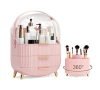 lurcns Makeup Organizers and Storage Make up Organizer for Vanity Cosmetics Skincare With Lid and Drawers Display Cases for Countertop Bathroom Women Teenager Girl Gifts(Pink+Brush Holder)