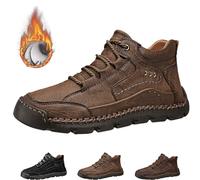 Lurebest Handmade Leather Shoes for Men - Relieve Foot Pain, Men's Arch Support Leather Shoes, Casual Non Slip Hiking Orthopedic Shoes, for Plantar Fasciitis (Khaki Cotton,41)