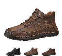 Lurebest Men's Khaki Leather Hiking Shoes, Size 46 EU, For Plantar Fasciitis, Arch Support, Non-Slip, Outdoor, Casual