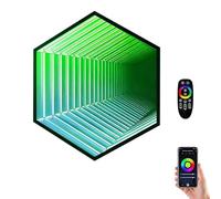 LURECAQING 3D Infinity Mirror Tunnel Light, RGB Dream Dimmable, APP intelligent control, lights change with the music, Wall Mounted, for Christmas Party Room Wedding Décor Hexagon-50cm