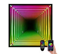 LURECAQING LED Wall Lamp, Single-Sided 3D Infinity Mirror Light, RGB Multi Color with 358 Effects, Wall Mounted, with Remote Control, Holographic Portal, for Sensory Party Decoration Square-30cm