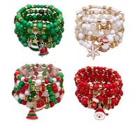 LUREME 20Pcs Christmas Charm Bracelet Set for Women,Crystal Beaded, Classic Red & Green Holiday Bracelets, Xmas Party Favors Gift Ready(bl003628)