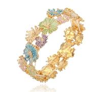 LUREME 3D Enamel Daisy Stretch Bracelet, Lavender Blue & Pastel Floral Cuff, Gold Tone Elastic Bangle, Cute Spring Jewelry Gift for Women(bl003636), Standard, Zinc, no gemstone