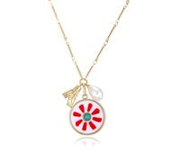 LUREME Chunky Chain Boho Multi-Color Necklace Stainless Steel Charms & Pearl Pendants for Women,Sunshine/Heart/Star/Round Necklace (nl006352), Standard, Stainless Steel, No Gemstone