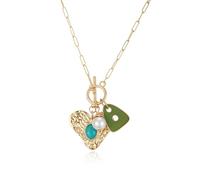 LUREME Chunky Chain Boho Multi-Color Necklace Stainless Steel Charms & Pearl Pendants for Women,Sunshine/Heart/Star/Round Necklace (nl006352), Standard, Stainless Steel, No Gemstone