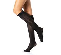 Lurex Microfibre Knee Highs with Bow. Semi-opaque Long Socks with Glitter 30 Denier No. 1157, Black with stripes 2 pairs, One Size