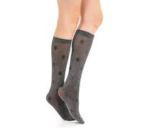 Lurex Microfibre Knee Highs with Bow. Semi-opaque Long Socks with Glitter 30 Denier No. 1157, Burgundy Star, One Size