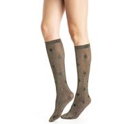 Lurex Microfibre Knee Highs with Bow. Semi-opaque Long Socks with Glitter 30 Denier No. 1157, Gold Star, One Size