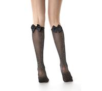 Lurex Microfibre Knee Highs with Bow. Semi-opaque Long Socks with Glitter 30 Denier No. 1157, LUREX WITH BOW, One Size