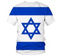 Lurhonp Israel T-Shirt Israeli Flag Crew Neck Short Sleeve Tee Tops, Multicolor, XXL