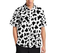 Lurhonp Men's Animal Print Casual Shirts Summer Short Sleeve Button Down Shirt, Cow, Large