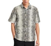 Lurhonp Men's Animal Print Casual Shirts Summer Short Sleeve Button Down Shirt, Snakeskin, Large