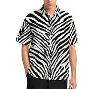 Lurhonp Men's Animal Print Casual Shirts Summer Short Sleeve Button Down Shirt, Zebra, Medium