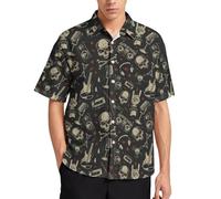 Lurhonp Men's Hawaiian Shirt Casual Button Down Short Sleeve Aloha Shirts, Skull Black, XL