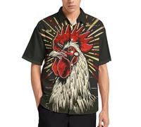 Lurhonp Mens Hawaiian Shirts Casual Short Sleeve Button Down Tropical Beach Shirt, Black Rooster, XL