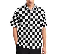 Lurhonp Mens Hawaiian Shirts Casual Short Sleeve Button Down Tropical Beach Shirt, Black White Checkered, XXL