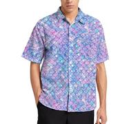 Lurhonp Mens Hawaiian Shirts Casual Short Sleeve Button Down Tropical Beach Shirt, Blue Mermaid, Medium