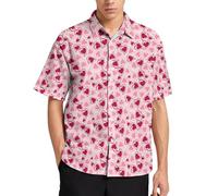 Lurhonp Mens Hawaiian Shirts Casual Short Sleeve Button Down Tropical Beach Shirt, Pink Heart, Medium
