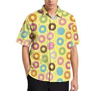 Lurhonp Mens Hawaiian Shirts Casual Short Sleeve Button Down Tropical Beach Shirt, Yellow Doughnut, 3XL