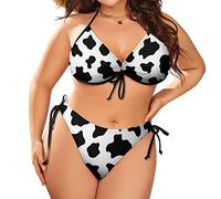 Lurhonp Women's Halter Padded Top Tie Side Bottom Swimsuit Cow Print 2 Piece Plus Size Bikini Bathing Suits, Cow 02, XL