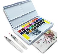 LURICO 36 Watercolour Paint Set with 2 Blending Brush Pens, Watercolour Paint Palette Includes 12 Sheets Water Color Paper & Storage Case for Beginners, Professional Artists and Kids Students Gift