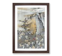 Luring The Sun Goddess from The Cave by Kono Bairei Framed Print | A2 Walnut Framed Wall Art | Ready to Hang | Modern Nature Picture | Living Room Bedroom Lounge Office