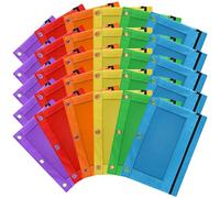 LURLIN 3-Ring Pencil Pouch, 30 Pack Bulk Zipper Pen Pouches in Assorted Colors for Office College School Supplies Cosmetics, Cloth Pencil Case for 3 Hole Binder…