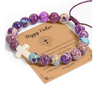 LURLIN Cross Bracelet Christian Gifts for Women - Cross Beaded Bracelets, Natural Stone Christian Religious Jewelry Gifts for Women Men, Jesus Bracelet