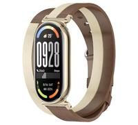 Lurmerea Elegant Two-Tone Leather Double Loop Strap Compatible with Xiaomi Smart Band 10/9/8, Adjustable Comfortable Lightweight Replacement Bracelet, Smart Watch Accessories for Women, Brown/White