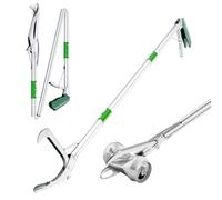 LURMMUE 50" Foldable Grabber Reacher Tool with Green Handle, Extra Long Lightweight Trash Pickup & Litter Picker, 3-Fold Stainless-Steel Reaching Aid for Home, Office & Garden Use