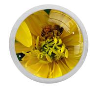 Lurnise Fluorescence Kitchen Knobs Cabinet Knobs Crystal Glass Closet Knobs For Living Room Bedroom Bathroom 4 Pieces Yellow Flower And Bee 3.5x2.8cm